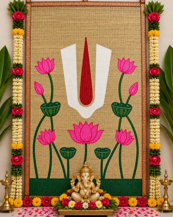 Lotus & Namam Ganesha Handwoven Cora Mat Backdrop 6×4ft