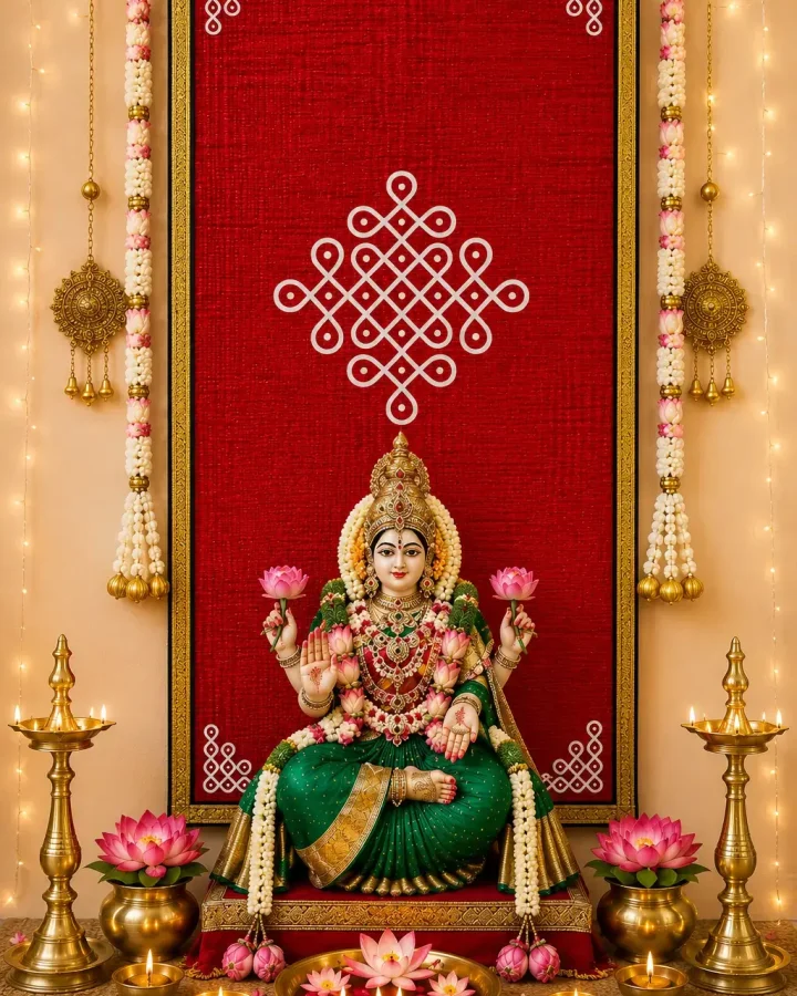 Red Handwoven Cora Mat Kolam Backdrop with Green Border 6×3ft